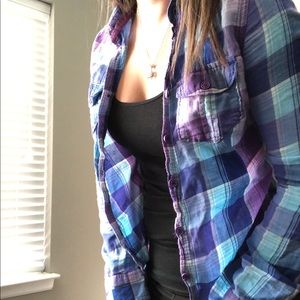 Purple & Blue Plaid Button Up